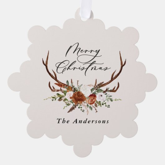 script vrolijk kerstfeest rustiek hert 1 foto ornament kaart (Voorkant)
