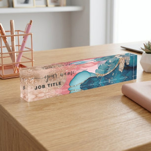Script Watercolor iriserende Roze gloed Naambordje