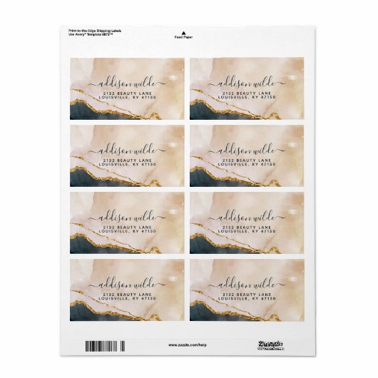 Script Waterverf Roze Zwart Goud Marmer Verzending Etiket (Full Sheet)