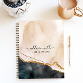 Script Waterverf Roze Zwart Goud Marmer Zakelijk Notitieboek