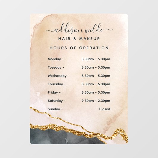 Script Waterverf Roze Zwart Goud Openingstijden Raamsticker (Vel)