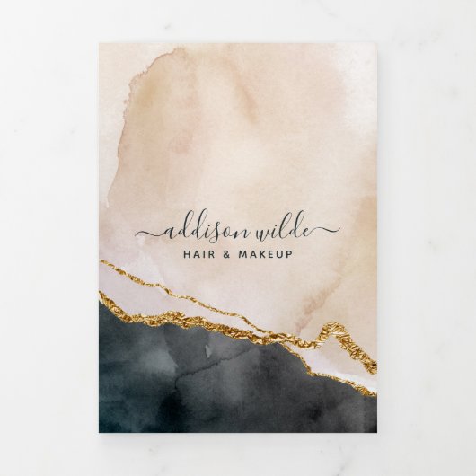 Script Waterverf Roze Zwart Goud Salon Brochure Drieluik Kaart (Cover)