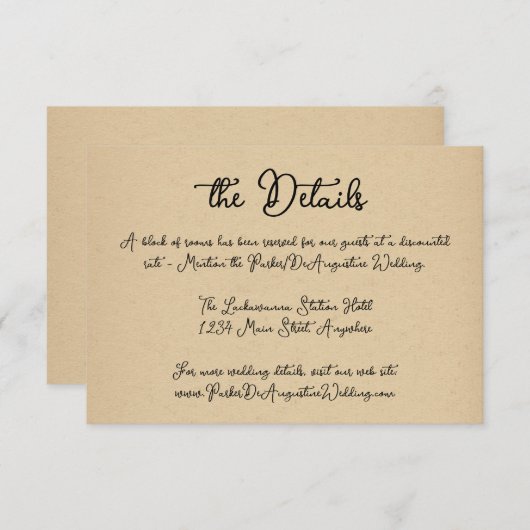 Script Wedding Information Details Enclosure Kaart (Voorkant / Achterkant)