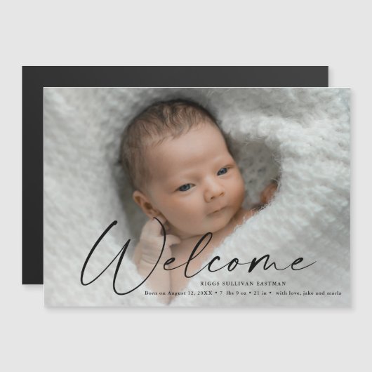 Script Welcome Baby Photo Faire-part de naissance (Devant / Derrière)