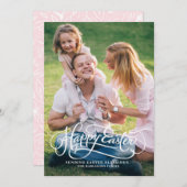 Script Whimsical Blanc Joyeux Carte photo de Pâque (Devant / Derrière)