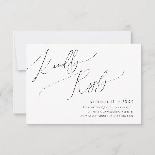 Script Whimsical | Carte RSVP de code QR horizonta (Devant)