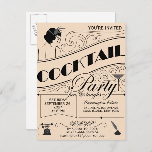 Script Whimsical Cocktail invitation (Devant / Derrière)