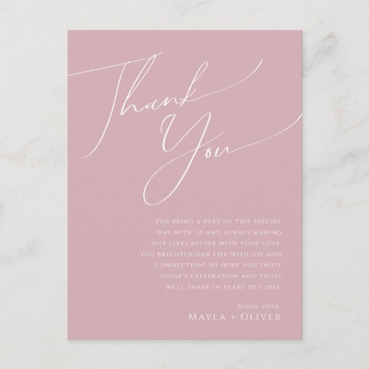 Script Whimsical | Dusty Rose Table Carte de remer (Devant)