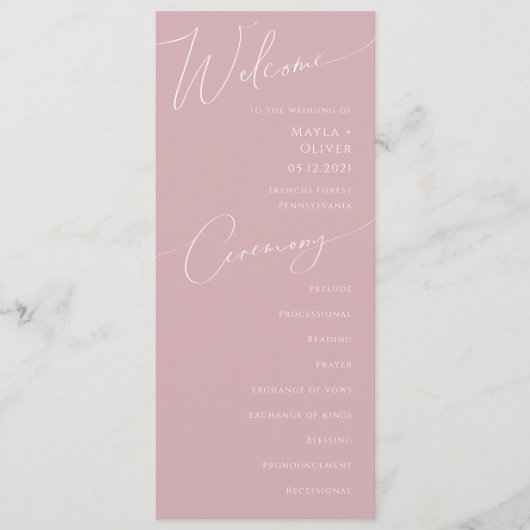 Script Whimsical | Dusty Rose Wedding Programme (Devant)