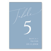 Script Whimsical | Numéro de table bleu Dusty (Dos)