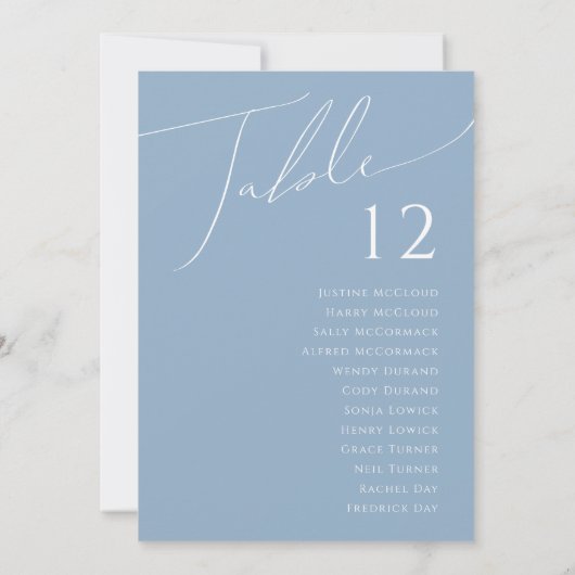Script Whimsical | Tableau des numéros de table bl (Dos)