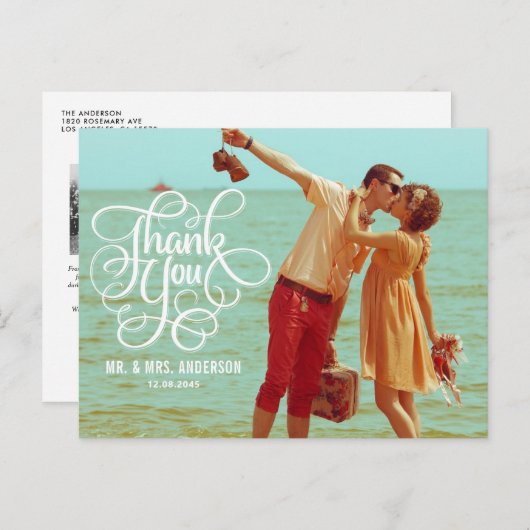 SCRIPT WHIMSIQUE | CARTE POSTCARD MERCI MARIAGE (Devant / Derrière)