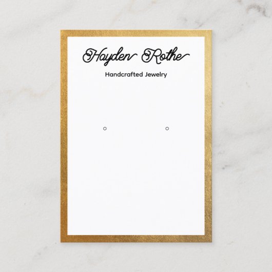 Script White en Gold Earring Jewelry Display Visitekaartje (Voorkant)