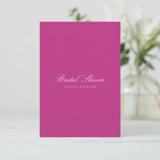 Script White & Magenta nuptiale douche Invitation (Debout devant)