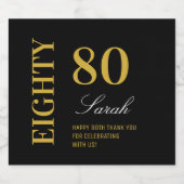 Script Zwart & Goud 80e verjaardag Cocktail Party Bier Etiket (Enkel label)