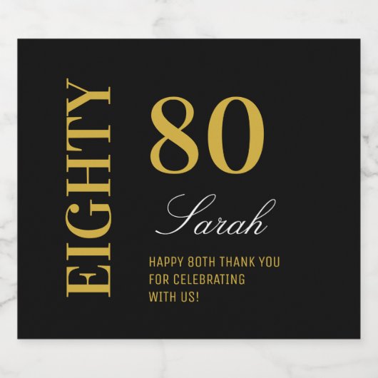 Script Zwart & Goud 80e verjaardag Cocktail Party Bier Etiket (Enkel label)