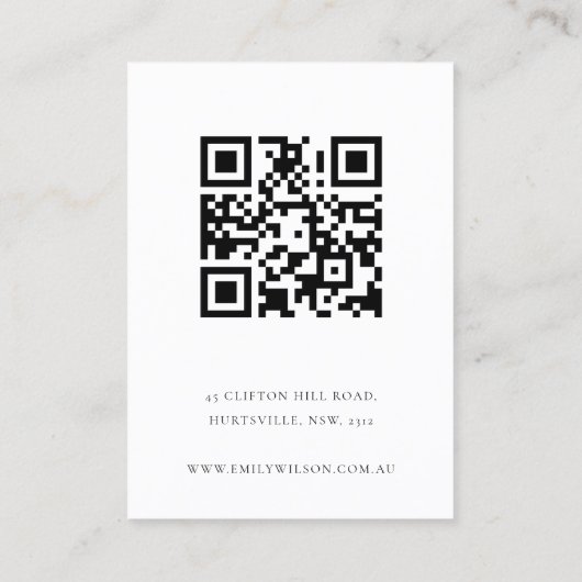 Script Zwart Wit 3 Oorbel Vertoning QR Code Visitekaartje (Achterkant)