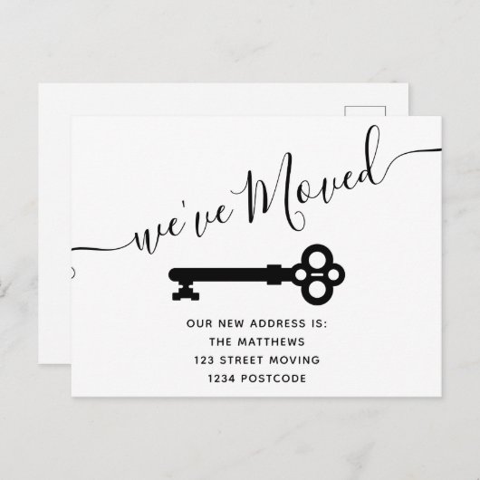 Script zwart wit minimale sleutel bewegende aankon aankondigingskaart (Voorkant / Achterkant)