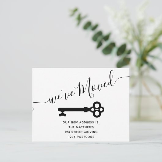 Script zwart wit minimale sleutel bewegende aankon aankondigingskaart (Staand voorkant)