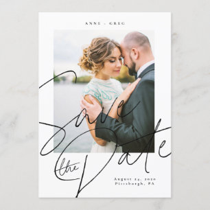 Script Zwart Wit Save the Date Fotokaart Kaart
