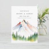 Scriptbewerkbare berg save the date (Staand voorkant)