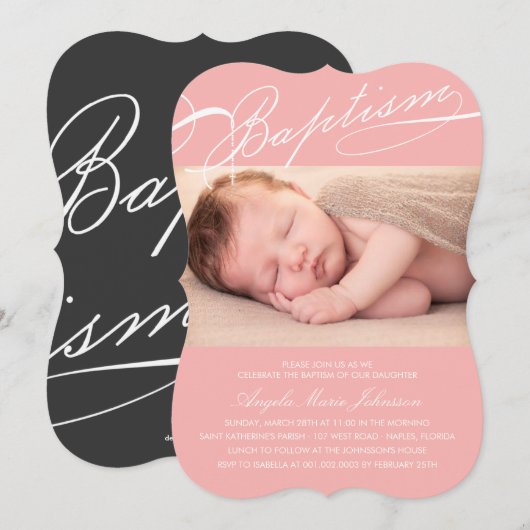 Scripted Baptism Rosary Cross-roze foto Religieuze Kaart (Voorkant / Achterkant)