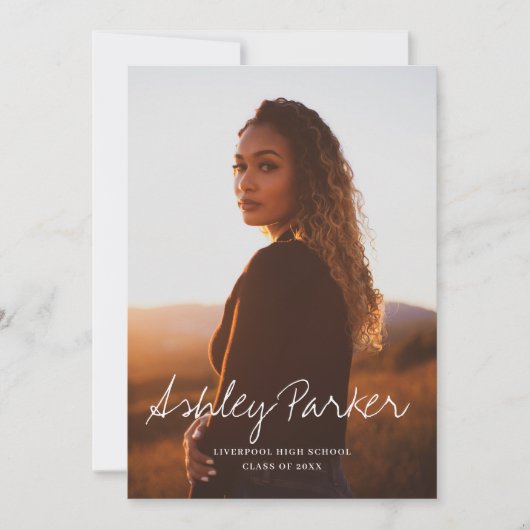 Scripted Name Photo Afstuderen Aankondiging Card (Voorkant)