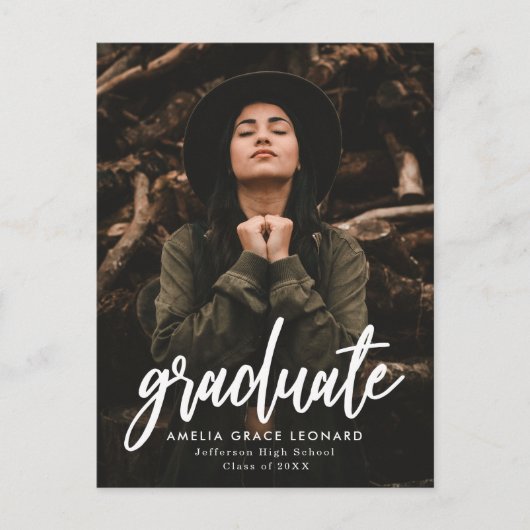 Scripted Photo Graduation Party Uitnodiging Briefkaart (Voorkant)