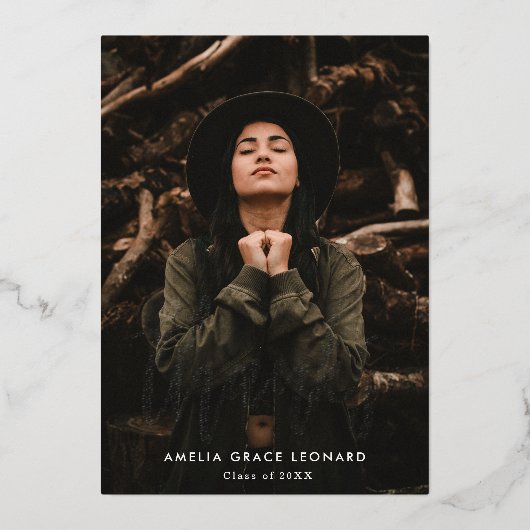 Scripted Silver Foil Foto Afstuderen - Hartelijk d Folie Uitnodiging (Voorkant)