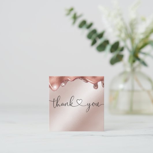 scripthart bedankt voor bestelling roos gouddruppe vierkante visitekaartje (Staand voorkant)
