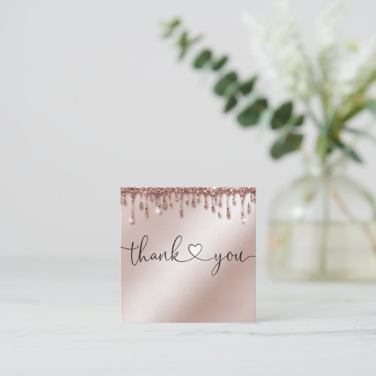 scripthart bedankt voor bestelling roos gouddruppe vierkante visitekaartje (Staand voorkant)