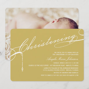 Scripting Christening Cross Gold Foto Religious Kaart