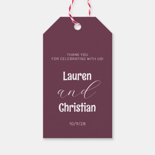 Scripting Plum Square Wedding Cadeaulabel (Voorkant)