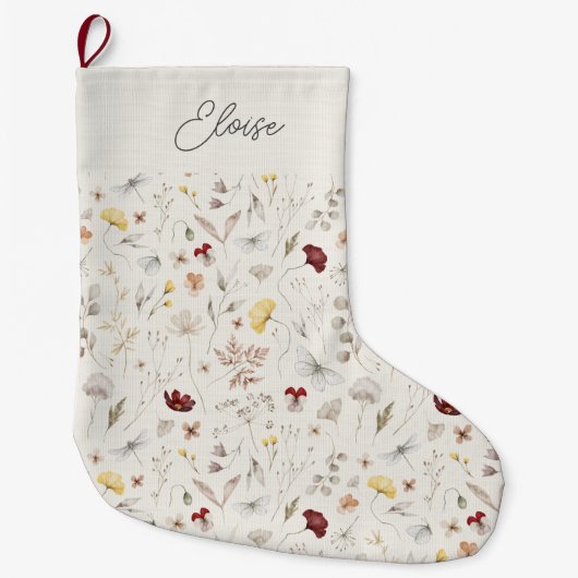 Scriptnaam Boho Wildflower Kerstmis Grote Kerstsok (Voorkant)