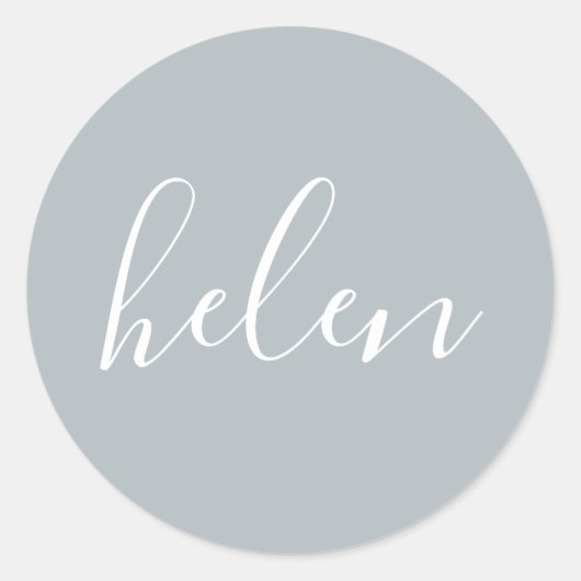Scriptnaam Gepersonaliseerde Grijs Elegant Ronde Sticker (Voorkant)