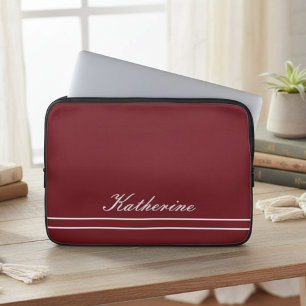 Scriptnaam Minimalistische Bourgondische Rood Laptop Sleeve