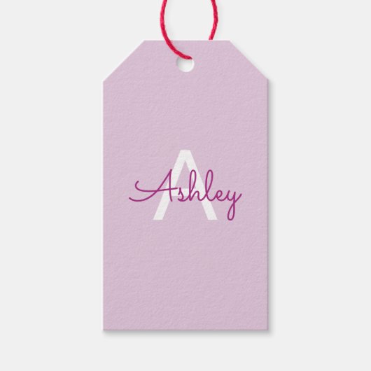 Scriptnaam & monogram | Magenta & Lichtpaars Cadeaulabel (Voorkant)