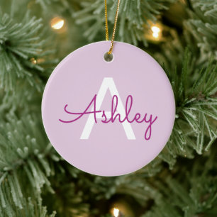 Scriptnaam & monogram Magenta & Lichtpaars Keramisch Ornament