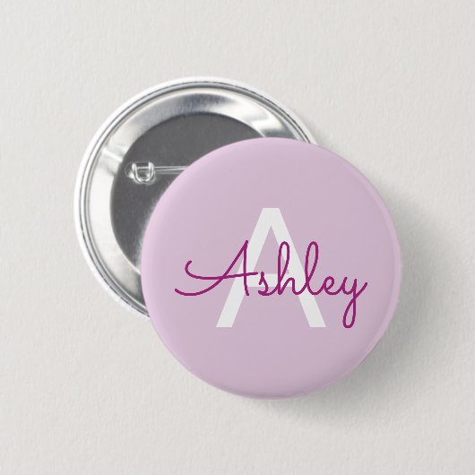 Scriptnaam & monogram | Magenta & Lichtpaars Ronde Button 5,7 Cm (Voorkant /achterkant)