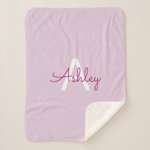 Scriptnaam & monogram Magenta & Lichtpaars Sherpa Deken