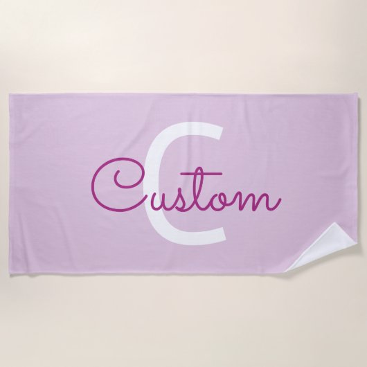 Scriptnaam & monogram | Magenta & Lichtpaars Strandlaken (Voorkant)
