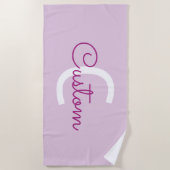 Scriptnaam & monogram | Magenta & Lichtpaars Strandlaken (Voorkant)
