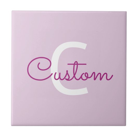 Scriptnaam & monogram | Magenta & Lichtpaars Tegeltje (Voorkant)