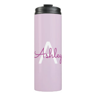 Scriptnaam & monogram | Magenta & Lichtpaars Thermosbeker