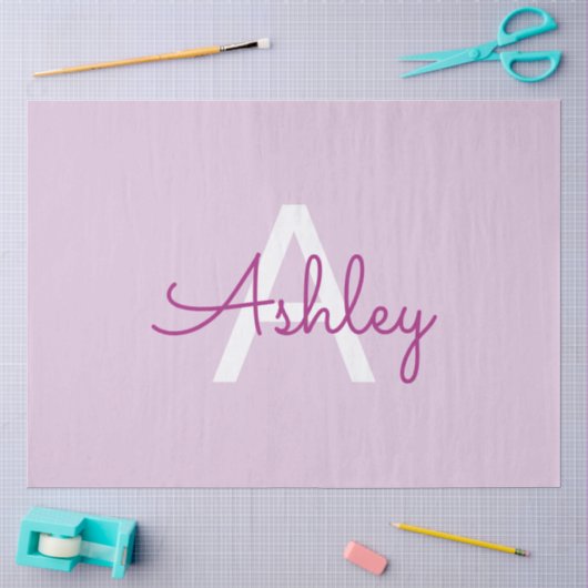 Scriptnaam & monogram | Magenta & Lichtpaars Tissuepapier (Craft)