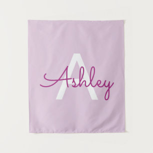 Scriptnaam & monogram Magenta & Lichtpaars Wandkleed