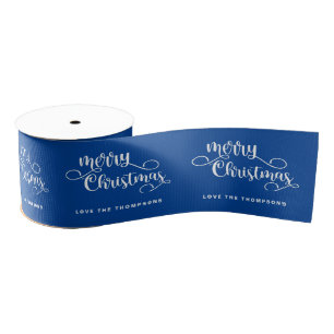  scriptnaam White Blue Merry kerst Grosgrain Lint