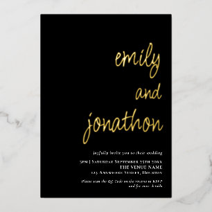 Scriptnamen QR-code Trouwdag Zwart Luxe Folie Uitnodiging