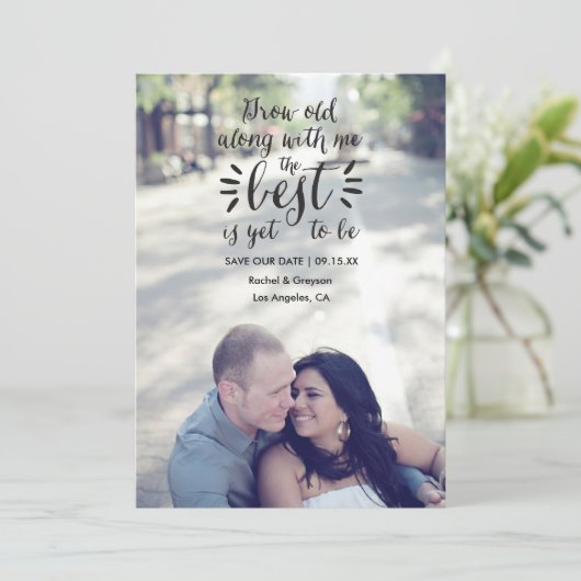 Scriptquote Opslagdatum Fotoaankondiging Save The Date (Staand voorkant)