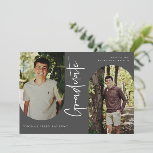 Scripts Afstuderen Arched Lijst 4 Foto-uitnodiging Aankondiging (Staand voorkant)